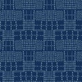 Damask motif sashiko stitch pattern. Japanese needlework seamless vector background. Hand drawn cross patch texture textile print