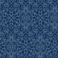 Damask Motif Sashiko Stitch Pattern. Japanese Needlework Seamless Vector Background. Hand Drawn Line Texture For Textile Print.
