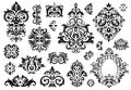 Damask ornament. Vintage floral sprigs pattern, baroque ornaments and victorian decor ornamental patterns vector illustration set Royalty Free Stock Photo