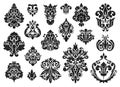Damask ornaments. Vintage baroque style ornament with floral elements. Classic filigree decorations, old fashioned