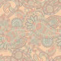 Paisley vector seamless pattern. Fantastic flower, leaves. Batik style painting. Vintage background. Royalty Free Stock Photo