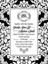 Damask pattern design for wedding invitation in black and white. Brocade royal frame and exquisite monogram Royalty Free Stock Photo