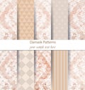 Damask patterns set collection Vector. Classic ornament various colors with abstract background textures. Vintage decors