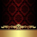 Damask red ornamental Background with golden royal Border.