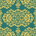 Damask seamless floral pattern. Royal wallpaper. Leaves on a greenbackground. EPS 10