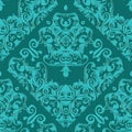 Damask seamless pattern. Light turquoise floral ornate background. antique blue wallpaper. Scroll leaves, flowers and vintage Bar Royalty Free Stock Photo