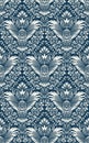 Damask seamless pattern with owl silhouette. Vintage repeating background. Floral ornament of blue tones in baroque style Royalty Free Stock Photo