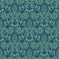 Damask seamless pattern repeating background. Blue green floral ornament in baroque style Royalty Free Stock Photo