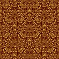 Damask seamless pattern repeating background. Gold red floral ornament with A letter and crown in baroque style Royalty Free Stock Photo