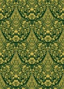 Damask seamless pattern repeating background. Golden green floral ornament in baroque style Royalty Free Stock Photo