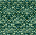 Damask seamless pattern repeating background. Green floral ornament in baroque style Royalty Free Stock Photo