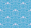 Damask seamless pattern repeating background. Pink blue floral ornament in baroque style Royalty Free Stock Photo