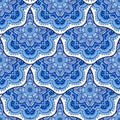 Damask seamless tiles vector design blue and white