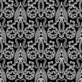 Damask style floral ornamental black and white greek vector seamless pattern. Elegance patterned monochrome background. Tiled Royalty Free Stock Photo