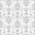 Damask-style Pattern, Hand-drawn, Coloring Page. A Seamless Vector Background. Floral Ornament