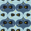 Damask style seamless pattern with flying moon birds in the space. Magic print for tee, paper, textile and fabric. Doodle vector