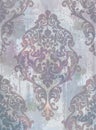 Damask texture grunge background Vector. Floral ornament pattern decoration with old stains effect. Victorian engraved Royalty Free Stock Photo