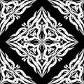 Damask vector seamless pattern. Black and white monochrome ornamental floral background. Vintage hand drawn ornament. Decorative