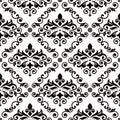 Luxury arabic Damask wallpaper or fabric print pattern, retro textile vector seamless design in black and white