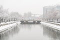 Dambovita River During Heavy Snowfall In Winter Royalty Free Stock Photo