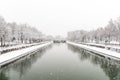 Dambovita River During Heavy Snowfall In Winter Royalty Free Stock Photo