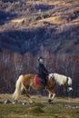 Dambovita Runcu October 19, 2021, tourists relaxing on horseback in the Leaota Mountains Royalty Free Stock Photo