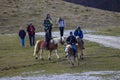 Dambovita Runcu October 19, 2021, tourists relaxing on horseback in the Leaota Mountains Royalty Free Stock Photo