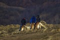 Dambovita Runcu October 19, 2021, tourists relaxing on horseback in the Leaota Mountains Royalty Free Stock Photo