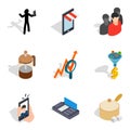 Dame icons set, isometric style