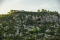 Damianos Cave in Zakynthos. Green fields and forest in Zakynthos, Greece. Sunset pine trees, olive groves and sea view on a greek Royalty Free Stock Photo