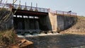 Damm on small river. gateway lock construction.