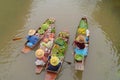 Damnoen Saduak Floating Market or Amphawa. Local people sell fruits, traditional food on boats in canal, Ratchaburi District,