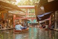 Market, tourists visiting by boat, located in Bangkok, Amphawa Floating market, Amphawa, Tourists visiting by boat, Thailand Royalty Free Stock Photo