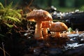 Damp Mushroom wet wood. Generate Ai