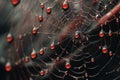 Damp Spider poison web water drops. Generate Ai