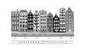 Damrak Avenue. Central street, houses and canals of Amsterdam, Netherlands. European city. Vector illustration.
