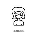 damsel icon. Trendy modern flat linear vector damsel icon on white background from thin line Fairy Tale collection Royalty Free Stock Photo