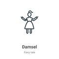 Damsel outline vector icon. Thin line black damsel icon, flat vector simple element illustration from editable fairy tale concept Royalty Free Stock Photo