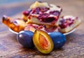 Damson plums and cake Royalty Free Stock Photo
