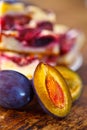 Damson plums and cake Royalty Free Stock Photo