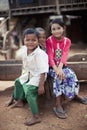 danaka paste, barefoot Burmese kids in the village