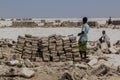 DANAKIL, ETHIOPIA - MARCH 24, 2019: Afar tribe salt miners in the Danakil depression, Ethiopi