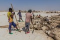 DANAKIL, ETHIOPIA - MARCH 24, 2019: Afar tribe salt miners in the Danakil depression, Ethiopi