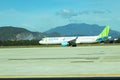 Danang, Vietnam - JUNE 26, 2019. An Airbus A321 NEO airplane of Bamboo Airways VN-A591 landing at Danang international airport