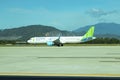 Danang, Vietnam - JUNE 26, 2019. An Airbus A321 NEO airplane of Bamboo Airways VN-A591 landing at Danang international airport