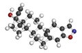 Danazol endometriosis drug molecule. 3D rendering. Atoms are represented as spheres with conventional color coding: hydrogen (