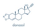 Danazol endometriosis drug molecule. Skeletal formula.