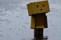 Danboard or Danbo Figure in the rain Royalty Free Stock Photo