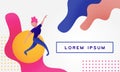 Women dancing on abstract background. Ballerina on banner with liquid shapes.Vector Illustration for website design or landing web Royalty Free Stock Photo