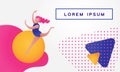 Women dancing on abstract background. Ballerina on banner with liquid shapes.Vector Illustration for website design or landing web Royalty Free Stock Photo